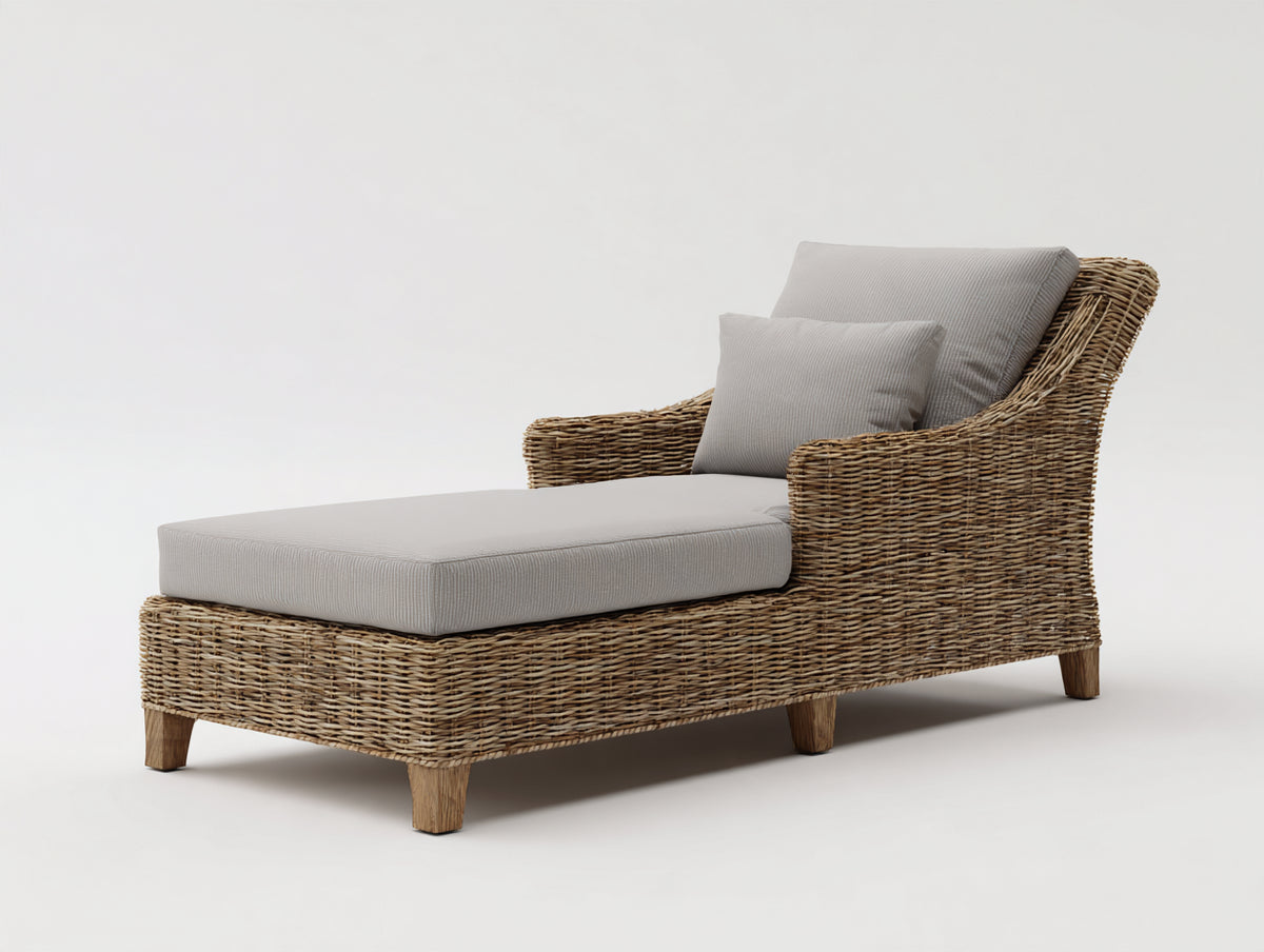 Bain de soleil - Rotin tressé-Tissu - 176 x 82 x 92 cm - Marron clair-Gris clair - Style classique