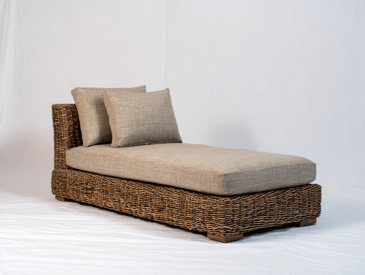 Bain de soleil - Rotin tressé-Tissu - 190 x 88 x 78 cm - Marron-Beige - Style naturel