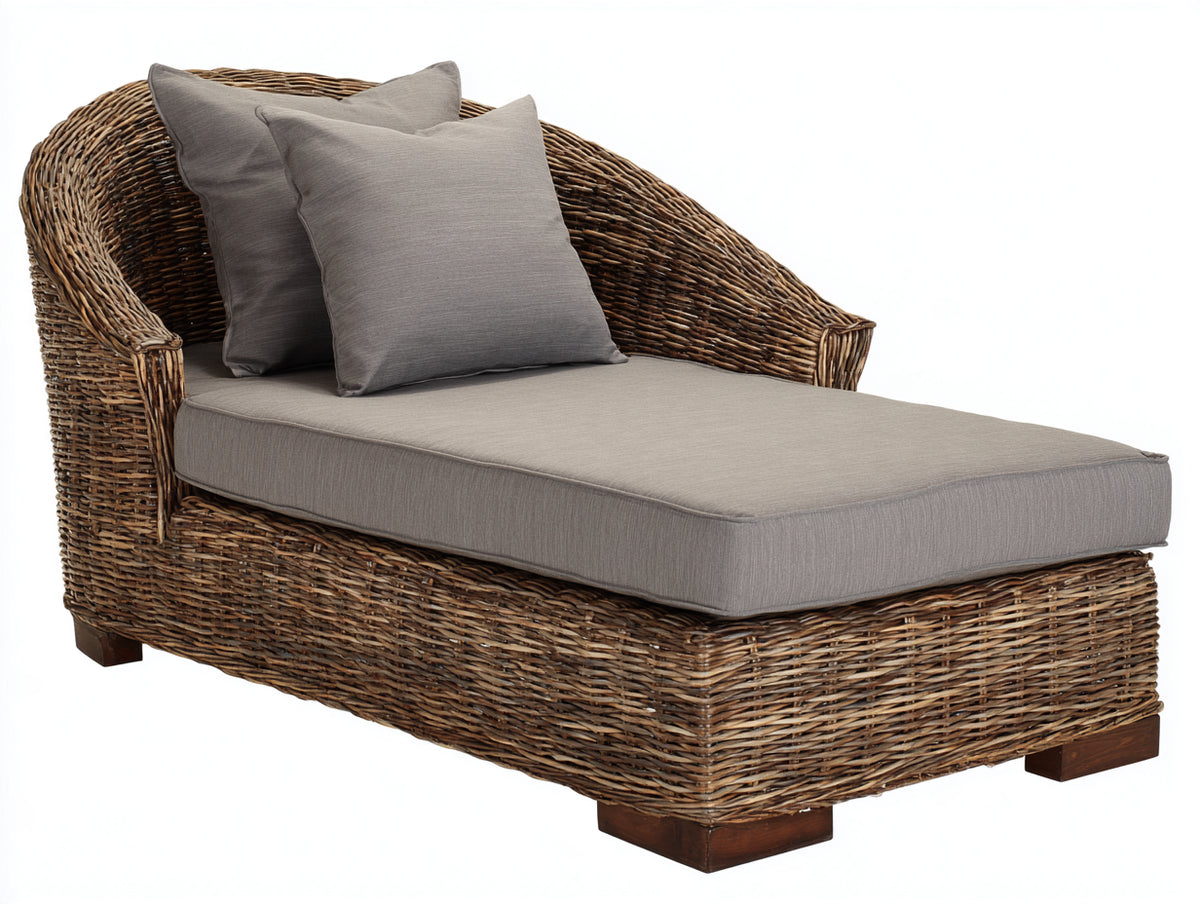 Bain de soleil - Rotin tressé-Tissu - 178 x 86 x 82 cm - Marron-Gris taupe - Style naturel