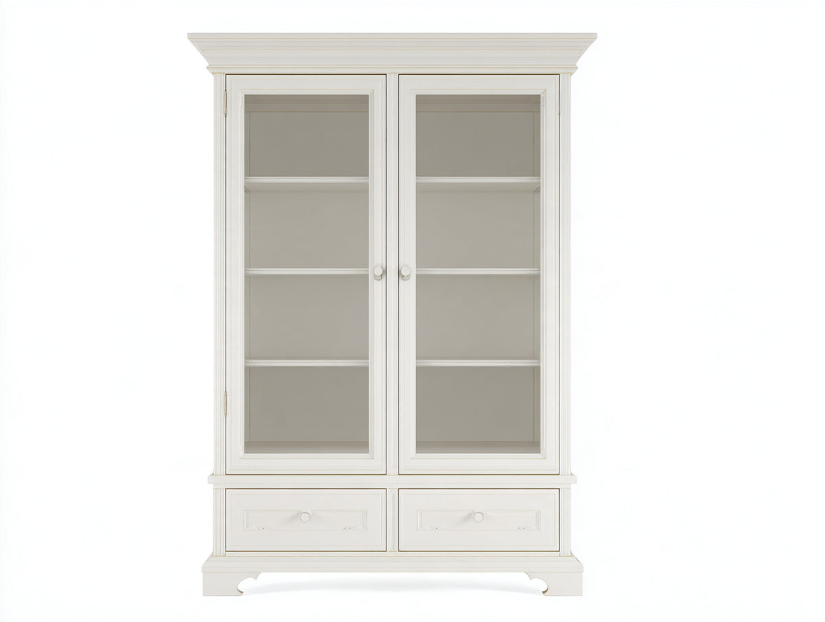 Vitrine-bois-verre-118x45x198 cm-blanc cassé-style romantique