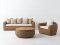 Canapé de jardin - Résine tressée-Tissu-Bois - 206 x 91 x 81cm - Brun-Blanc cassé-Bois naturel - Style naturel contemporain