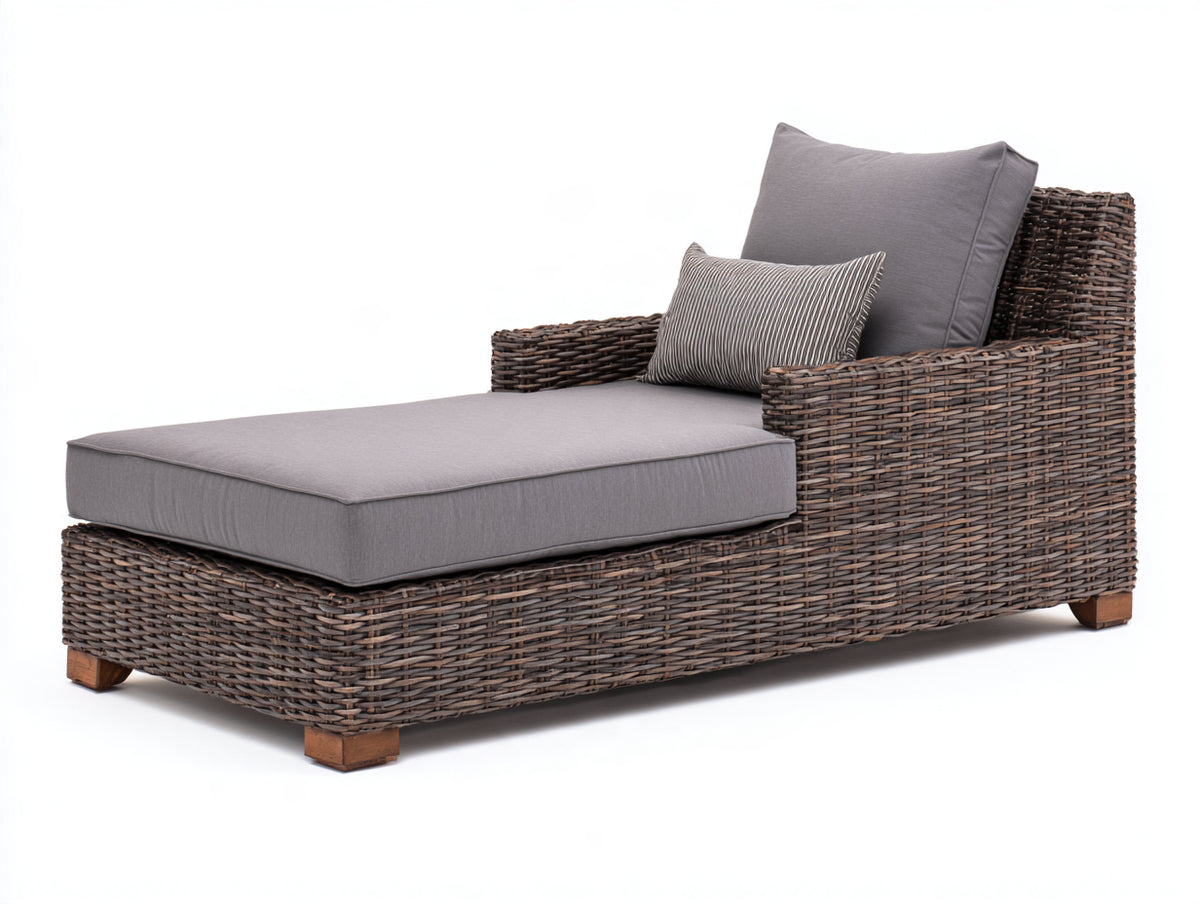 Bain de soleil - Rotin tressé-Tissu - 192 x 86 x 88 cm - Brun grisé-Gris - Style naturel