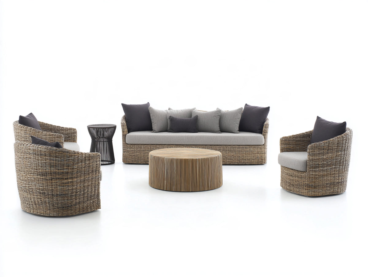 Canapé de jardin - Résine tressée-Tissu-Bois-Métal - 214 x 90 x 85cm - Brun-Beige clair-Noir - Style contemporain