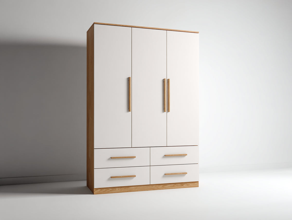 Armoire-Bois-165x58x215 cm-Blanc-Bois clair-Style moderne