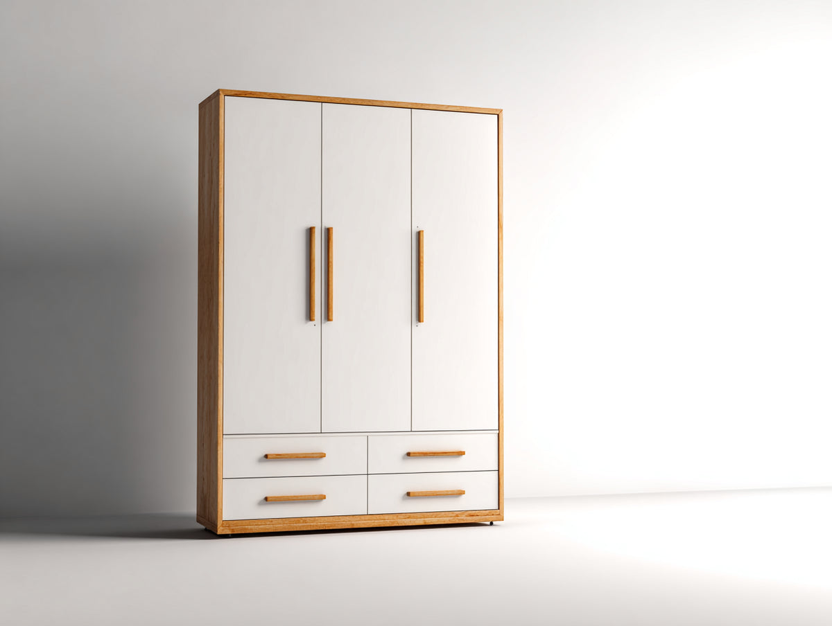 Armoire-Bois-160x55x210 cm-Blanc-Bois clair-Style moderne