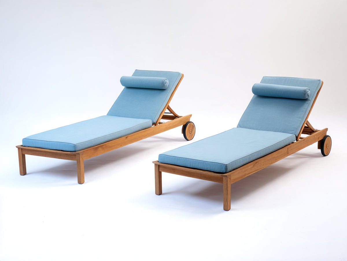 Bain de soleil - Bois-Tissu - 198 x 70 x 96 cm - Marron clair-Bleu clair - Style naturel