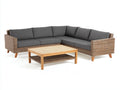 Canapé de jardin - Résine tressée-Bois-Tissu - 245 x 245 x 82cm - Brun-Gris anthracite-Bois naturel - Style contemporain