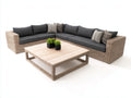 Canapé de jardin - Résine tressée-Bois-Tissu - 286 x 214 x 82cm - Beige-Gris anthracite-Bois naturel - Style contemporain