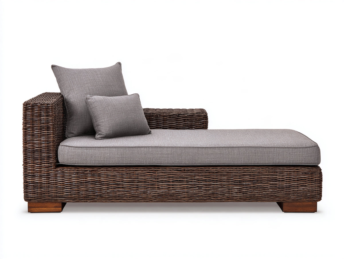 Bain de soleil - Rotin tressé-Tissu - 188 x 84 x 82 cm - Brun foncé-Gris taupe - Style contemporain
