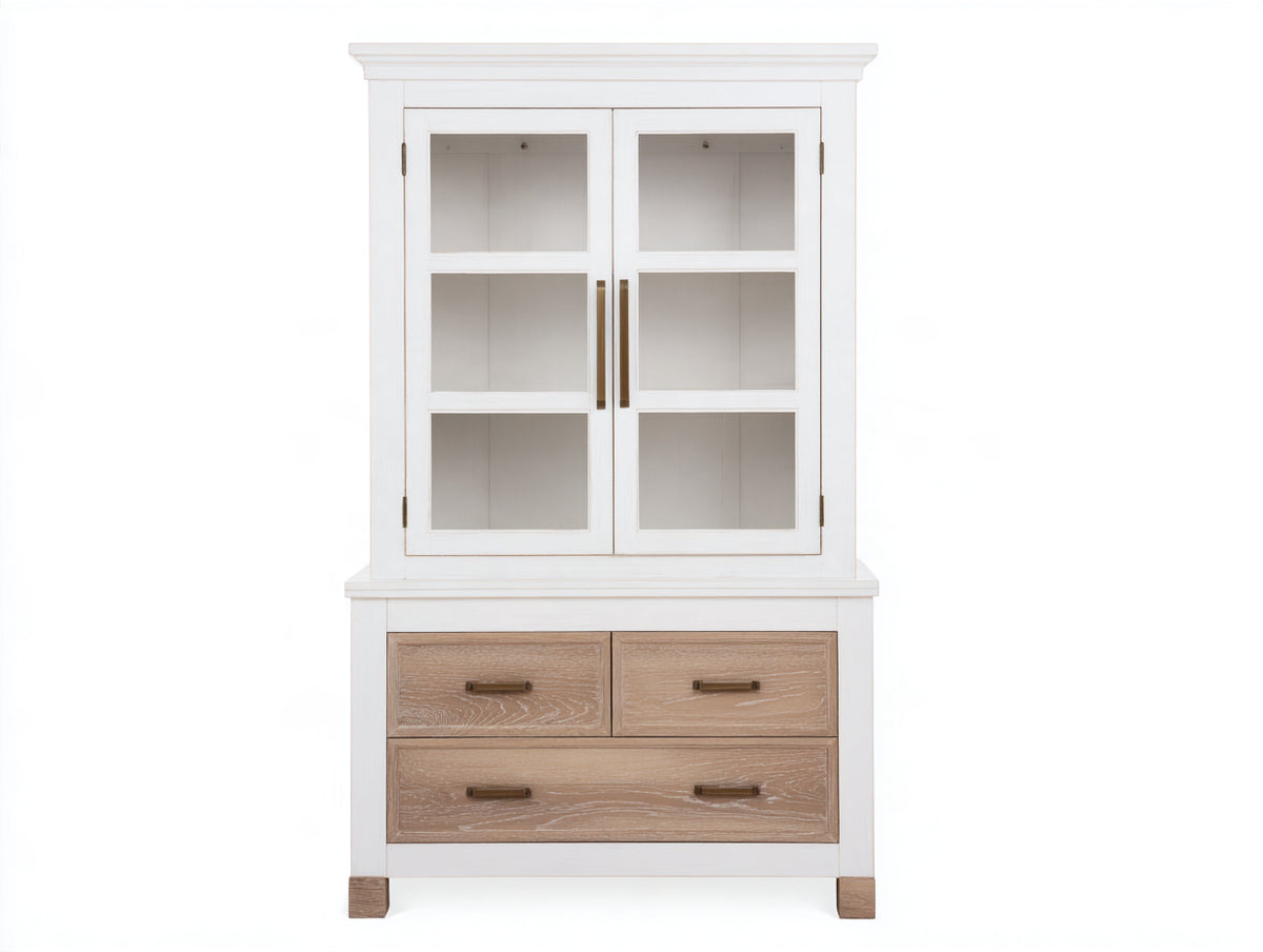 Vitrine-bois-verre-102x46x186 cm-blanc-bois clair-style campagne