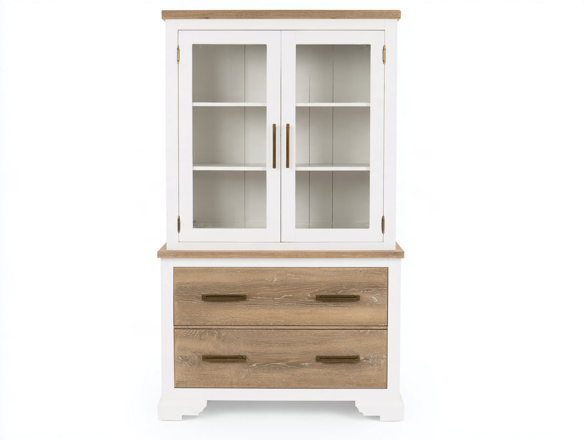 Vitrine-bois-verre-120x46x198 cm-blanc-bois clair-style campagne