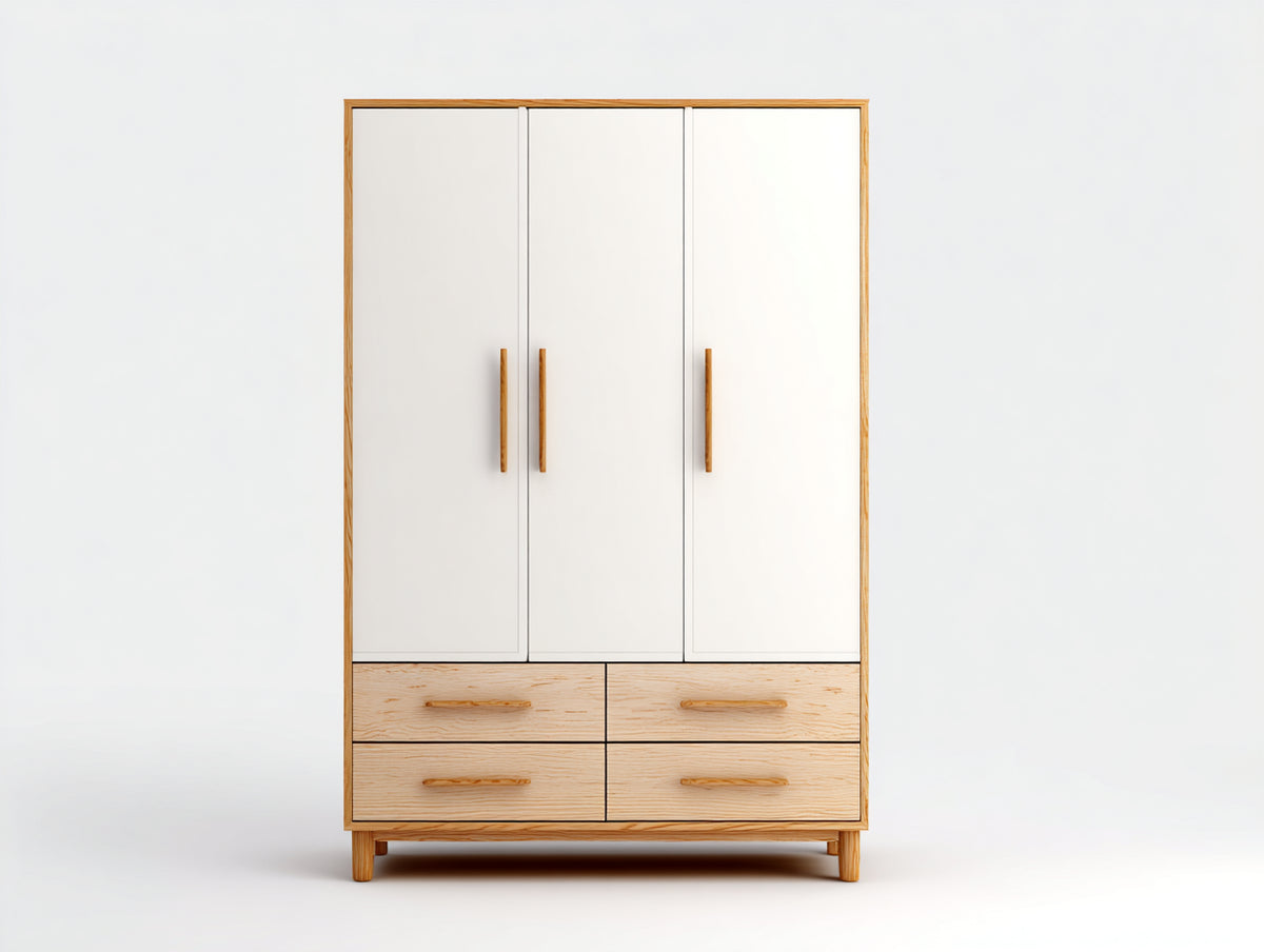 Armoire-Bois-170x60x220 cm-Blanc-Bois clair-Style moderne
