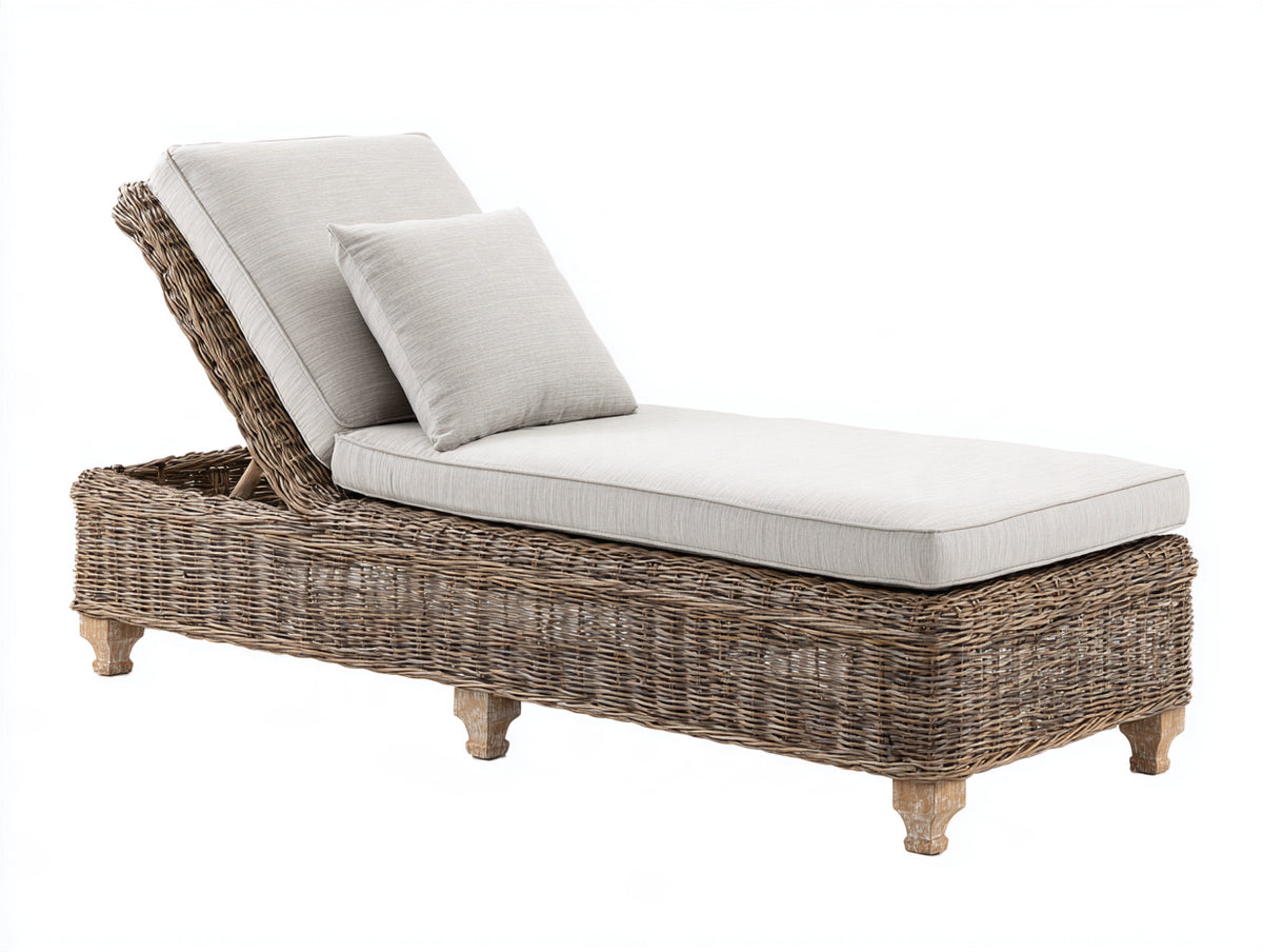 Bain de soleil - Rotin tressé-Tissu - 190 x 76 x 86 cm - Marron grisé-Beige clair - Style naturel
