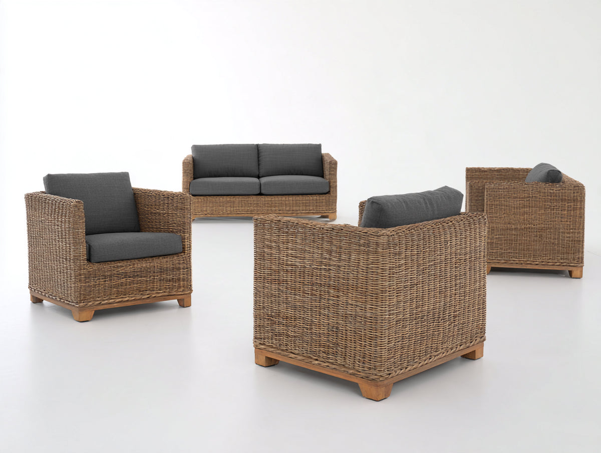 Canapé de jardin - Résine tressée-Tissu-Bois - 181 x 88 x 82cm - Brun-Gris foncé-Bois naturel - Style contemporain